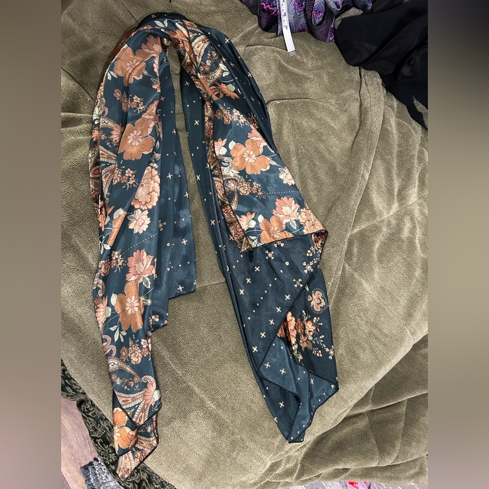 XXXL Paisley floral wild rag cowgirl scarf navy orange
